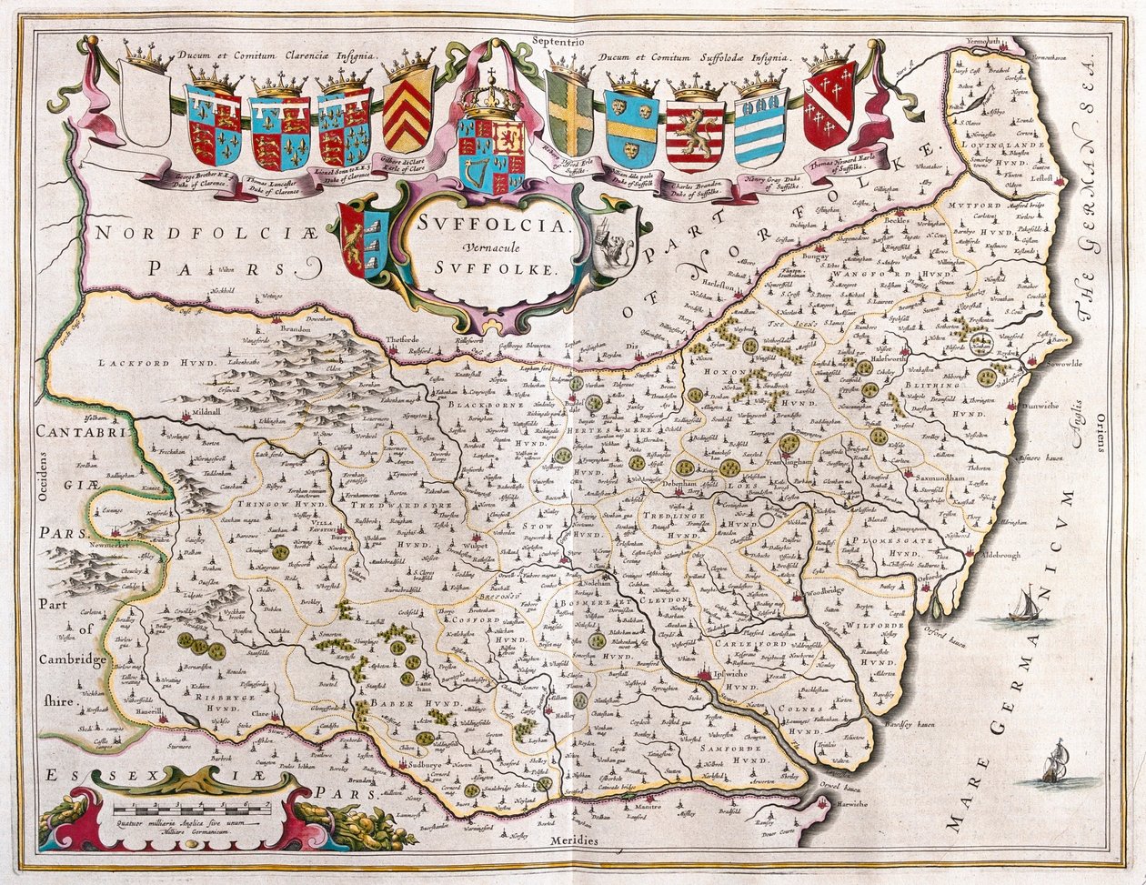Suffolk, i "Theatrum Orbis Terrarum, sive Atlas Novus" av Willem Blaeu, Amsterdam av Willem Blaeu