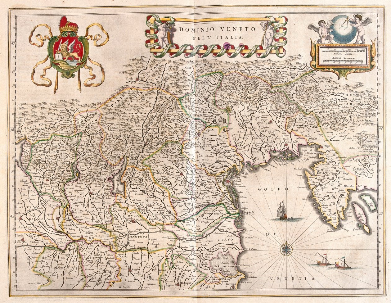 Terriory of Veneto och Terviso, Italien, i "Theatrum Orbis Terrarum, sive Atlas Novus" av Willem Blaeu, Amsterdam av Willem Blaeu