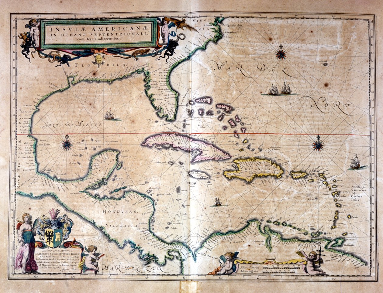 Karibiska havet: Mexikanska golfen och Karibiska havet från Atlas of Wilhelm Blaeu av Willem Blaeu
