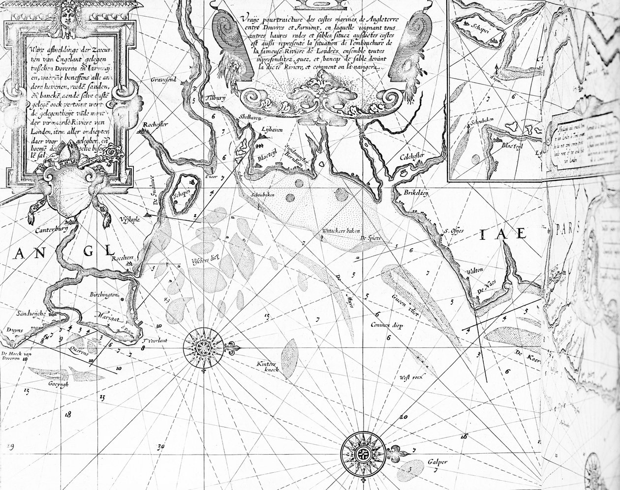 Themsens mynning från atlasen The Sea-Mirrour av Willem Janszoon Blaeu, publicerad i Amsterdam 1633 av Willem Blaeu