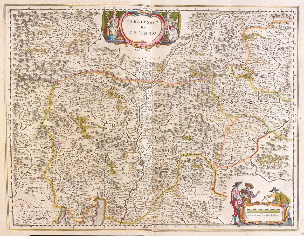 Trento, Italien, i "Theatrum Orbis Terrarum, sive Atlas Novus" av Willem Blaeu, Amsterdam av Willem Blaeu