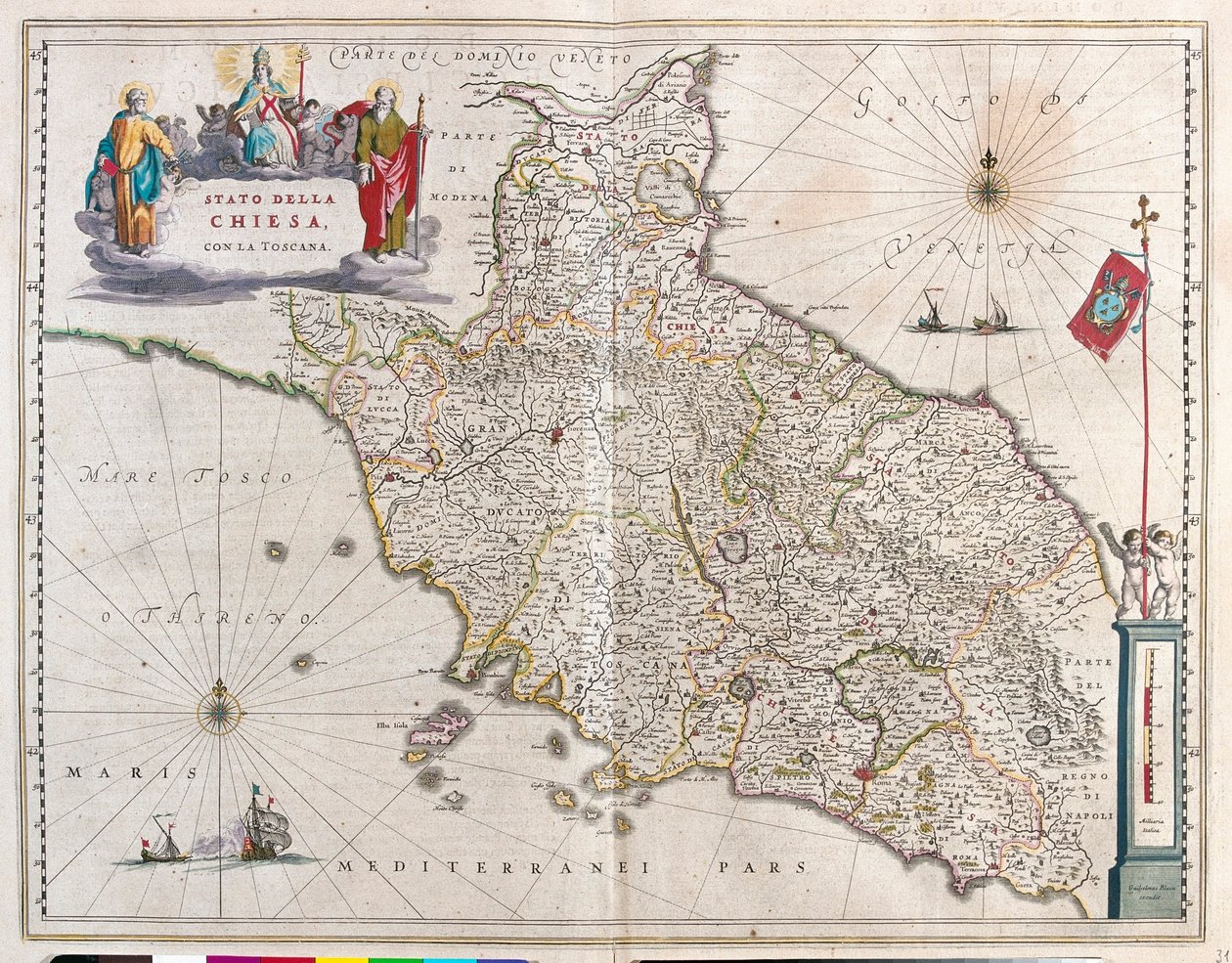 Toscana och Vatikanen, Italien, i "Theatrum Orbis Terrarum, sive Atlas Novus" av Willem Blaeu, Amsterdam av Willem Blaeu