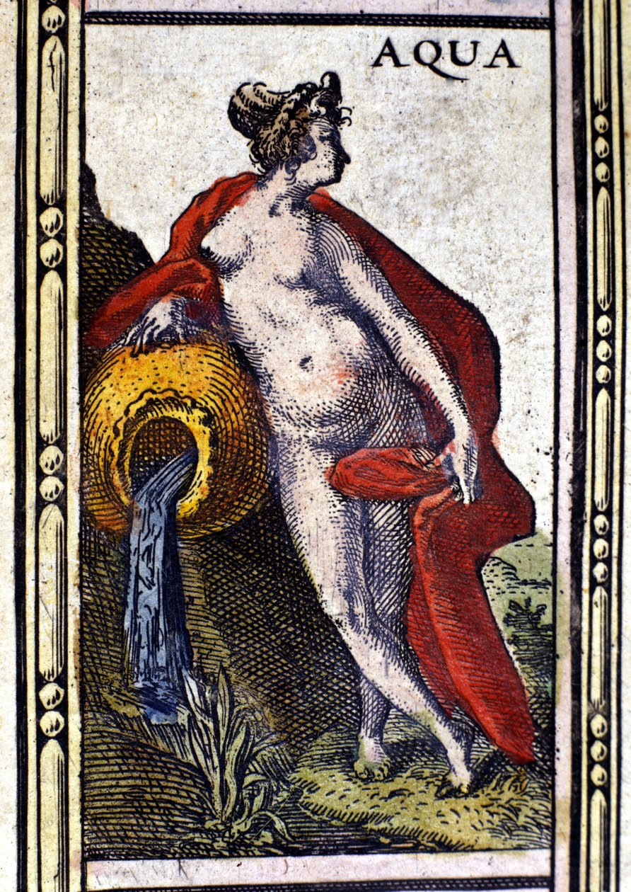 Vatten, ett av de fyra elementen, representerat i Atlas of W. Blaeu tryckt i Amsterdam 1655. av Willem Blaeu