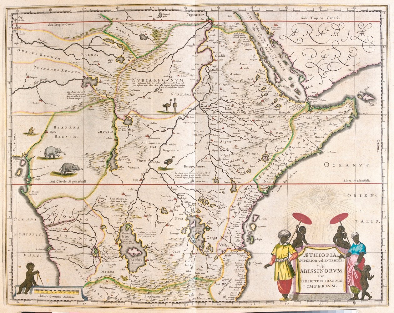 centrala och östra Afrika inklusive Moçambique, i "Theatrum Orbis Terrarum, sive Atlas Novus" av Willem Blaeu, Amsterdam av Willem Blaeu