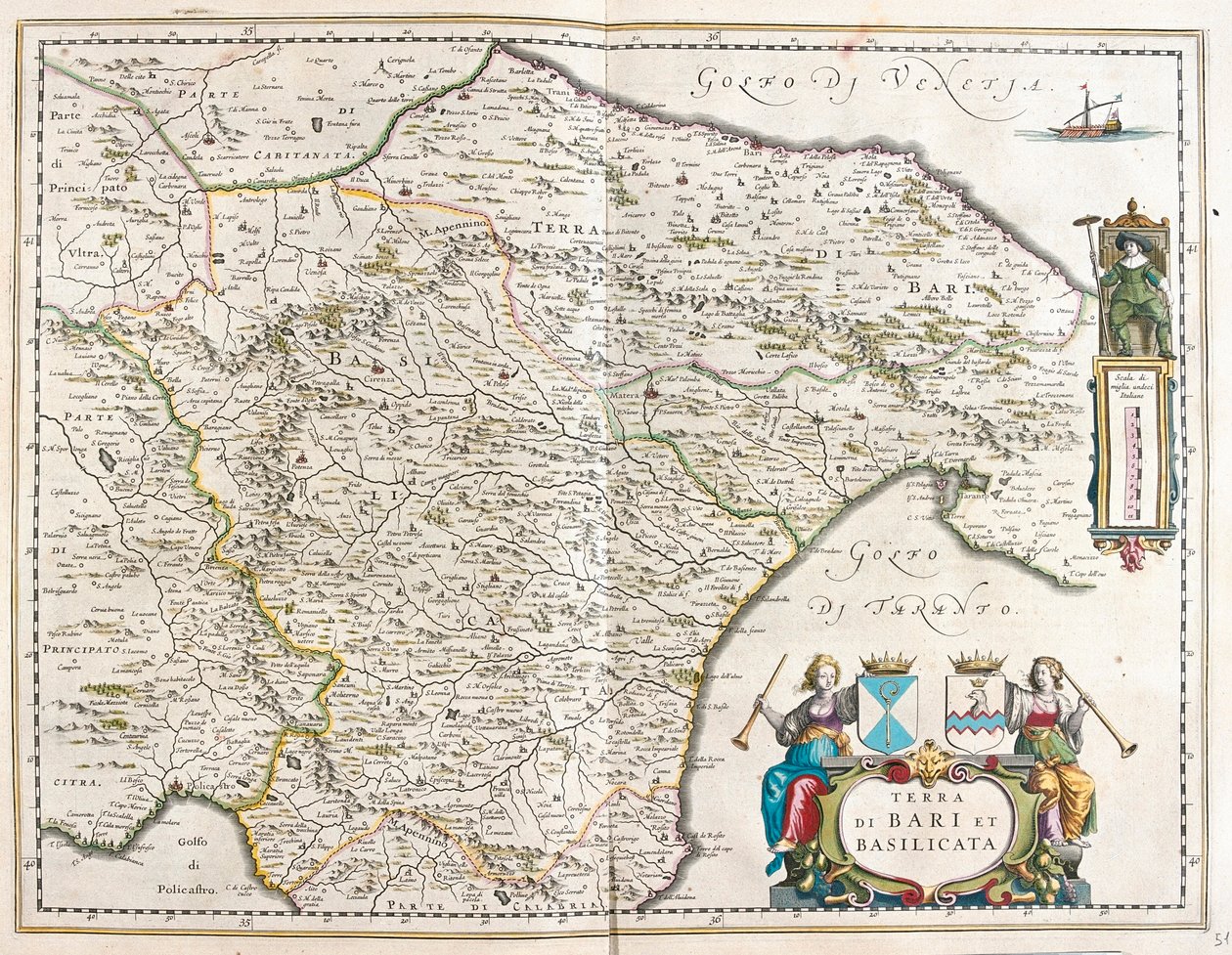 staden Bari och Basilicata, Italien,i "Theatrum Orbis Terrarum, sive Atlas Novus" av Willem Blaeu, Amsterdam av Willem Blaeu