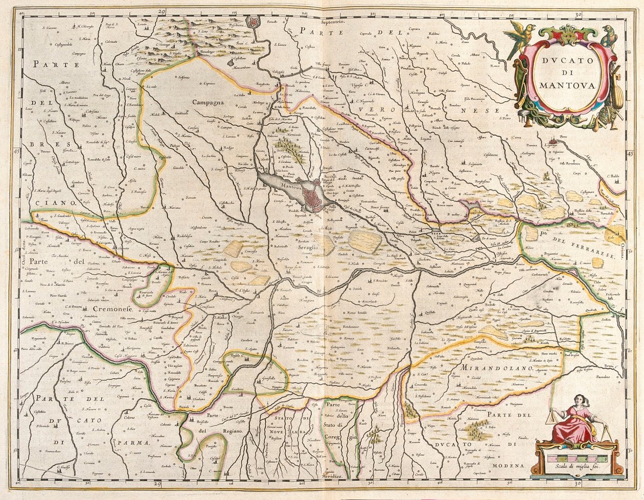 staden Mantova i Italien i "Theatrum Orbis Terrarum, sive Atlas Novus" av Willem Blaeu, Amsterdam av Willem Blaeu