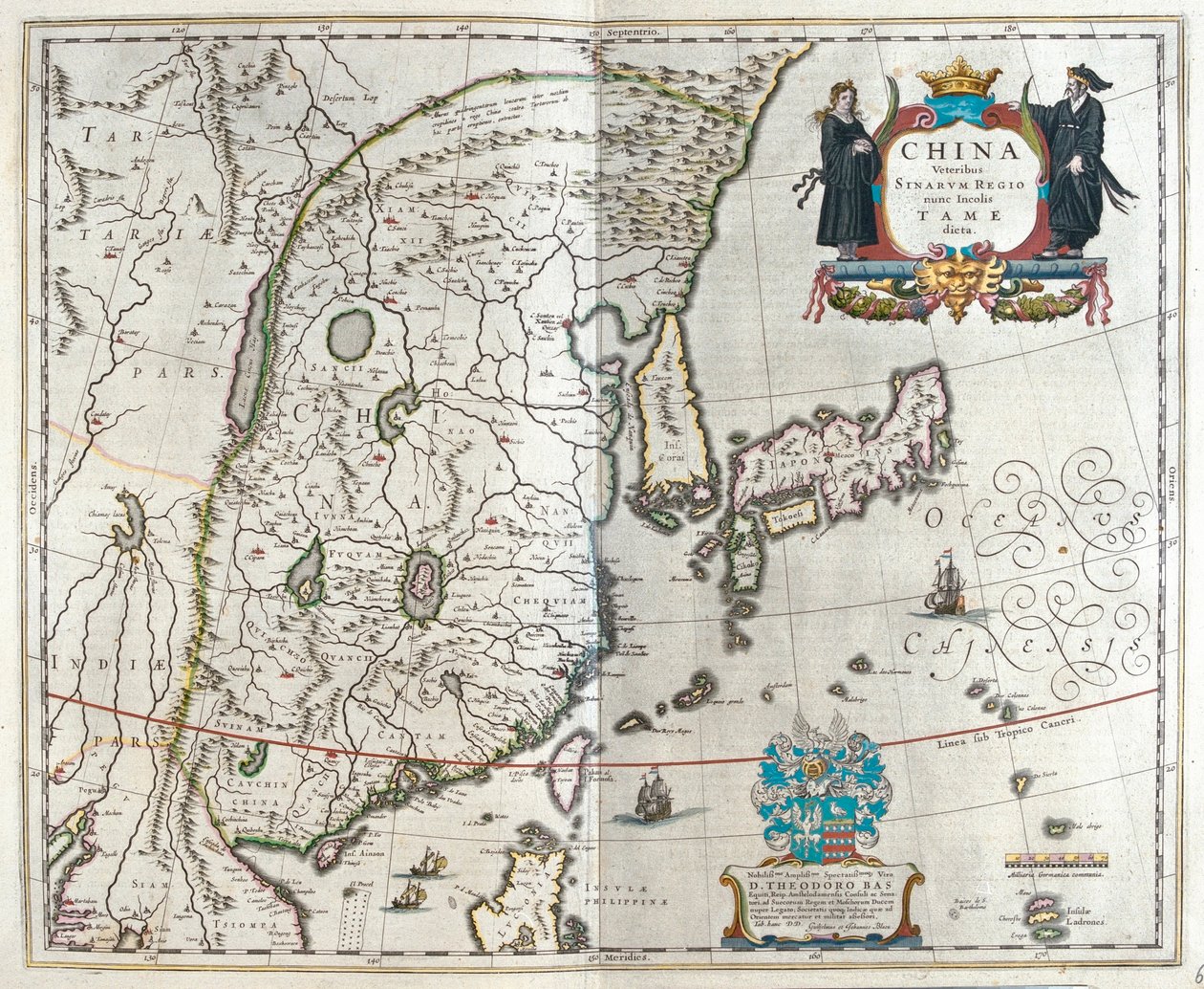 Den första av Blaeus kartor över Kina, i "Theatrum Orbis Terrarum, sive Atlas Novus" av Willem Blaeu, Amsterdam av Willem Blaeu