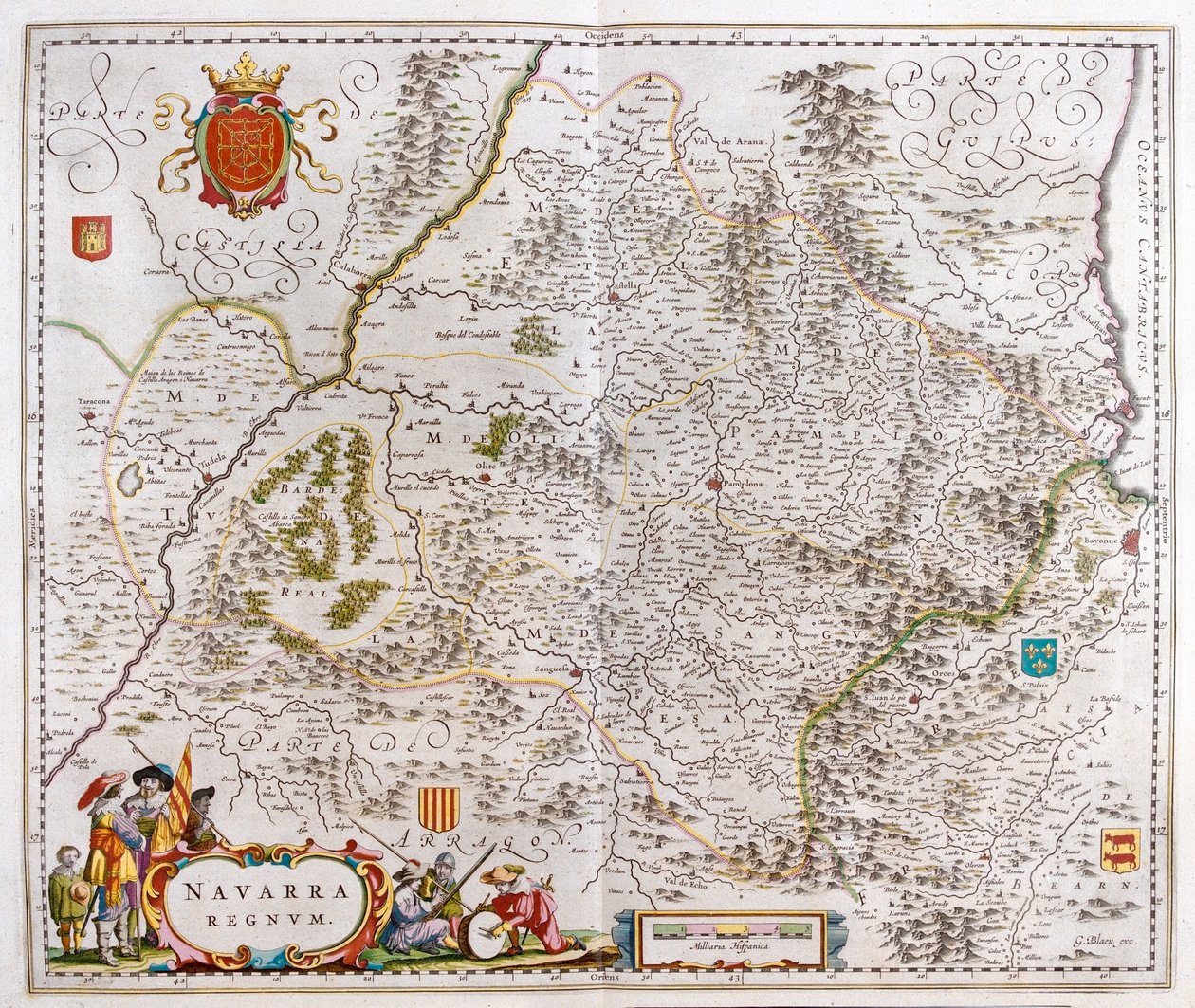 regionen som omfattar Pamplona, Bayonne och San Sebastian, i "Theatrum Orbis Terrarum, sive Atlas Novus" av Willem Blaeu, Amsterdam av Willem Blaeu