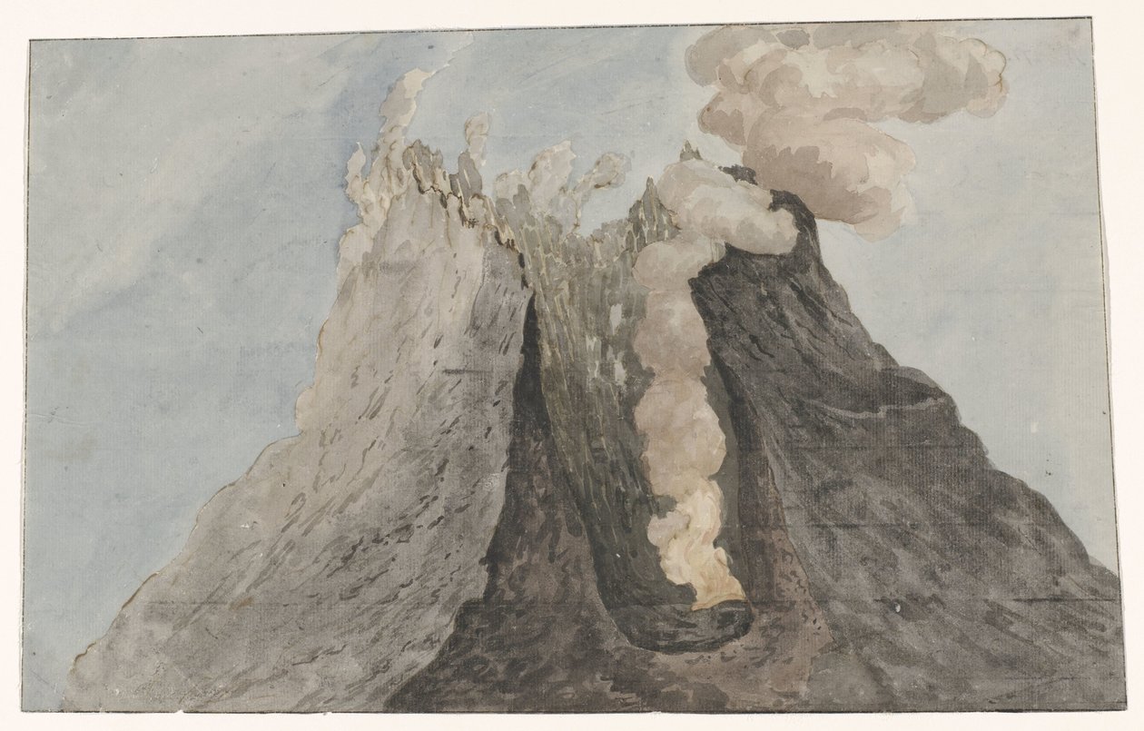Innersida av krater Etna Interiörvy av Etna-kratern (titel på objekt) Resor i Italien, Sicilien och Malta - 1778 (serietitel) av Willem Carel Dierkens