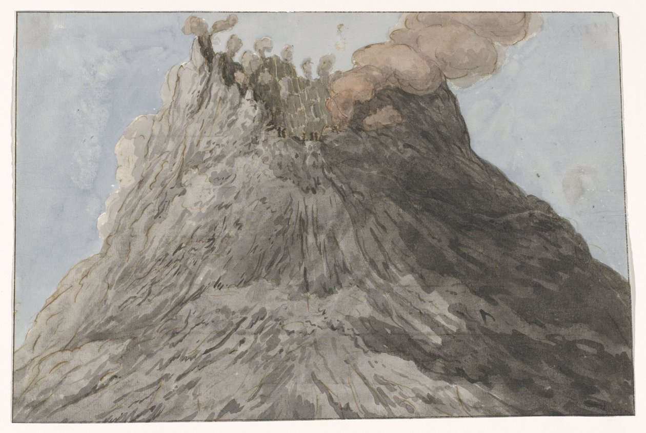 Krater van de Etna Utsikt över Etna-kratern (titel på objekt) Resor i Italien, Sicilien och Malta - 1778 (serietitel) av Willem Carel Dierkens