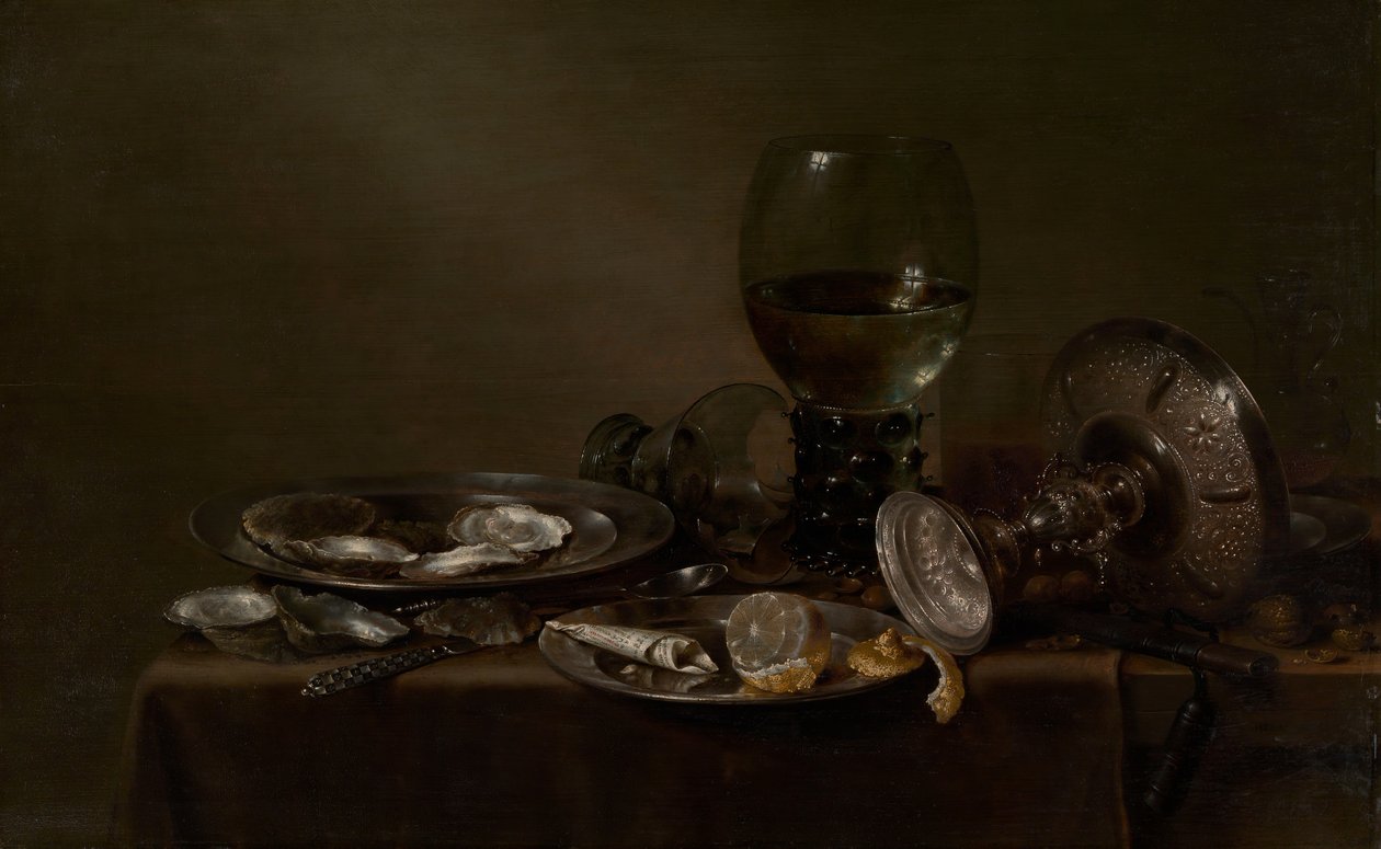 Stilleben med ostron, en silvertazza och glas, 1635. av Willem Claesz. Heda