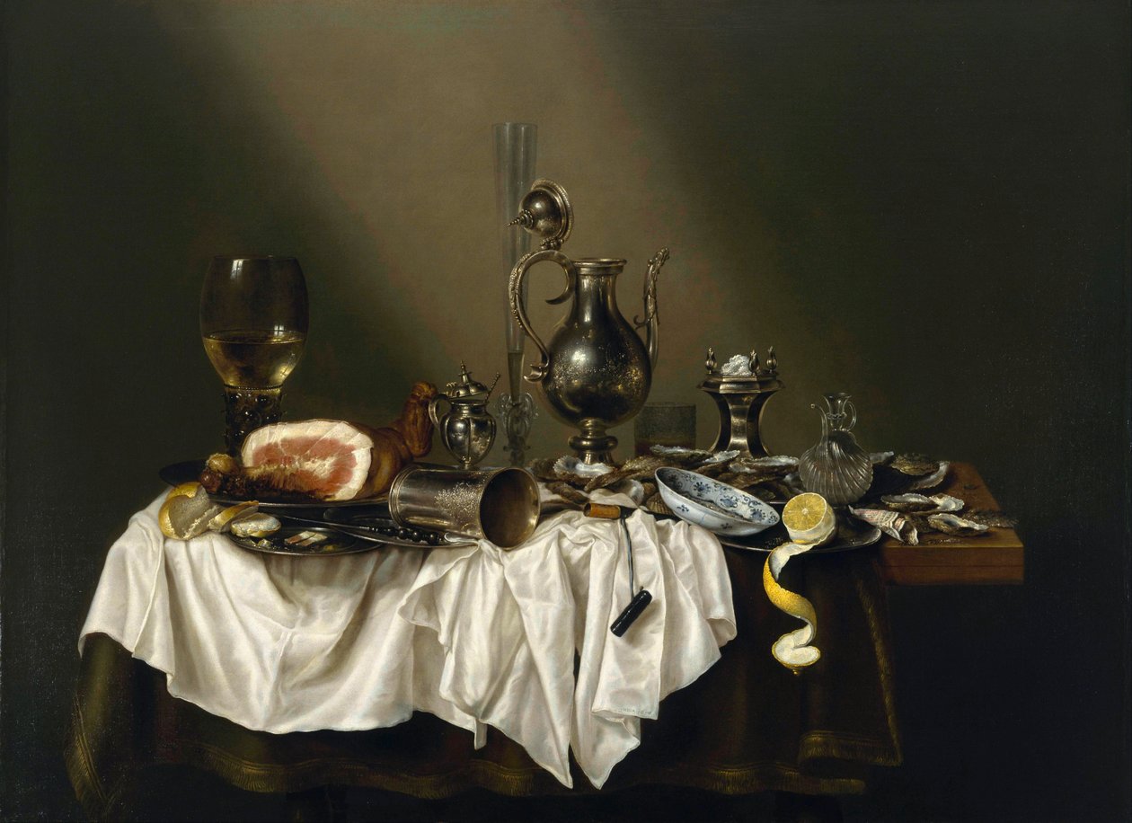 ""Table de bankett avec jambon"" (Banquet Piece with Skinka) Peinture de Willem Claesz (Claeszoon) Heda (1594-1680) - 1656 - Olja på duk Dim 111x152 cm Museum of Fine Arts, Houston av Willem Claesz. Heda