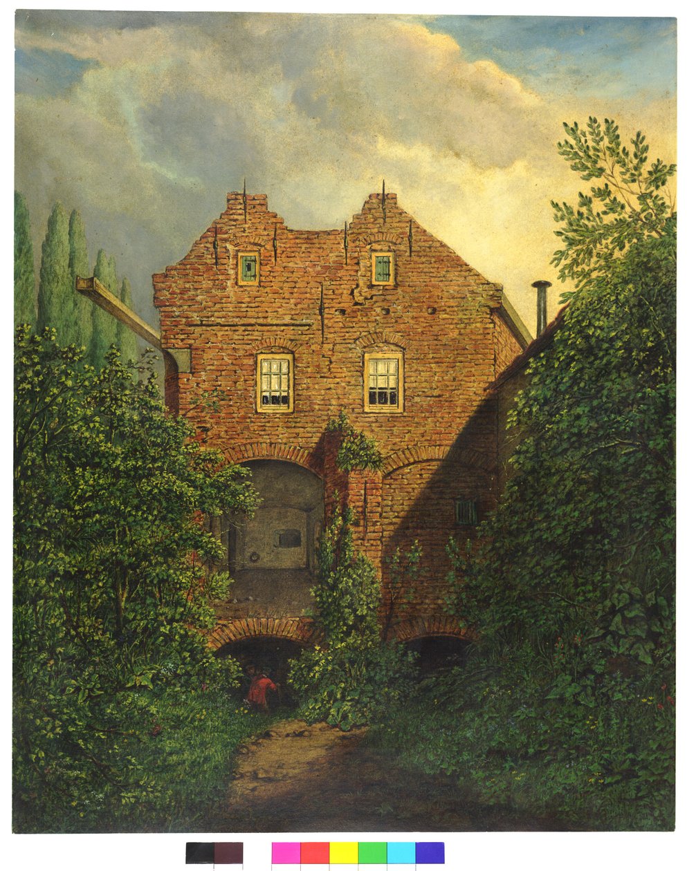 HUA-28425-Vy i Sterrenburg-bastionen i Utrecht av den västra fasaden på huset ovanför de södra kanonställningarna av Willem Cornelis van Dijk