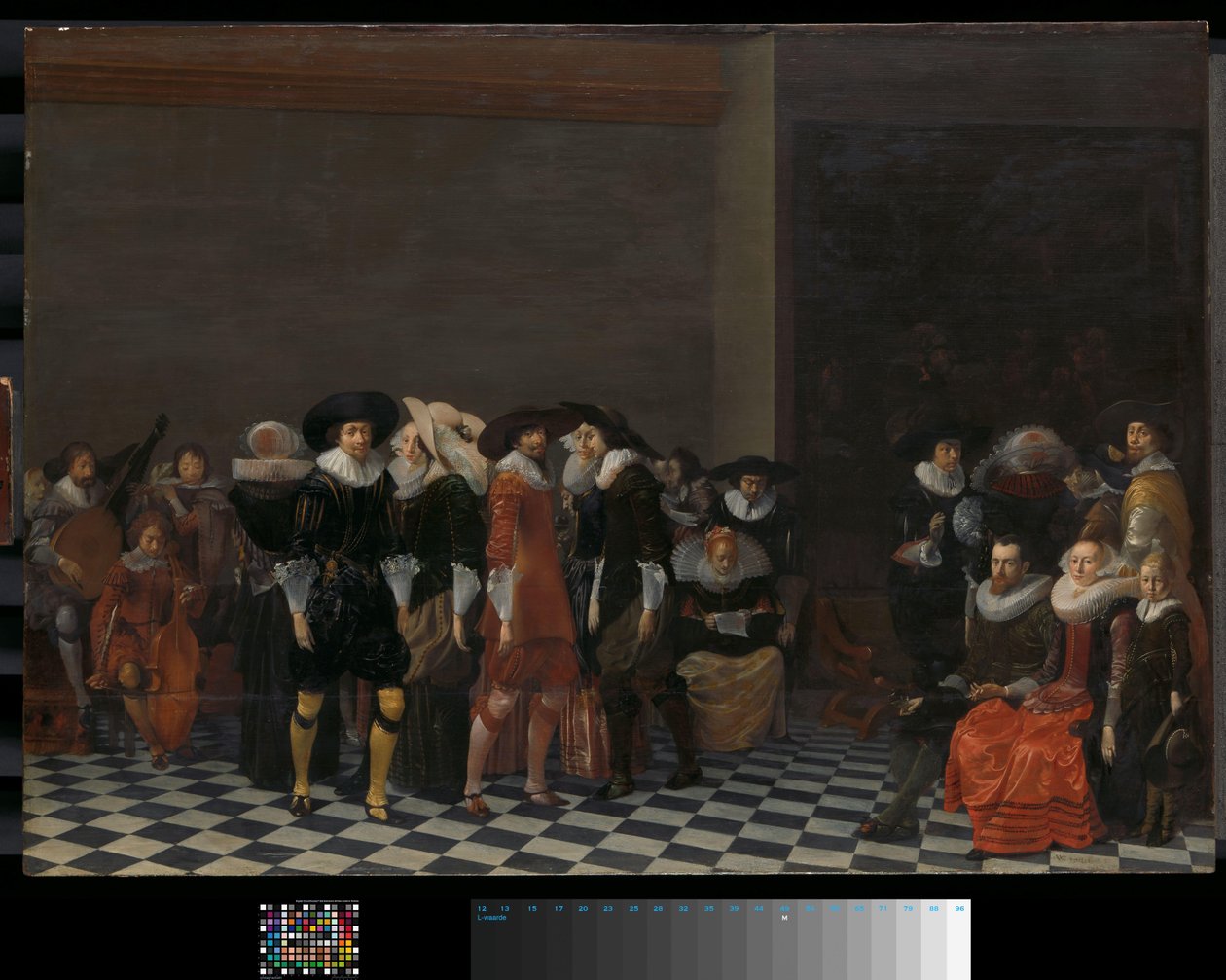 En bröllopsfest, traditionellt kallad "Adriaen Ploos van Amstels och Agnes van Bijlers bröllop", 1616 av Willem Cornelisz Duyster