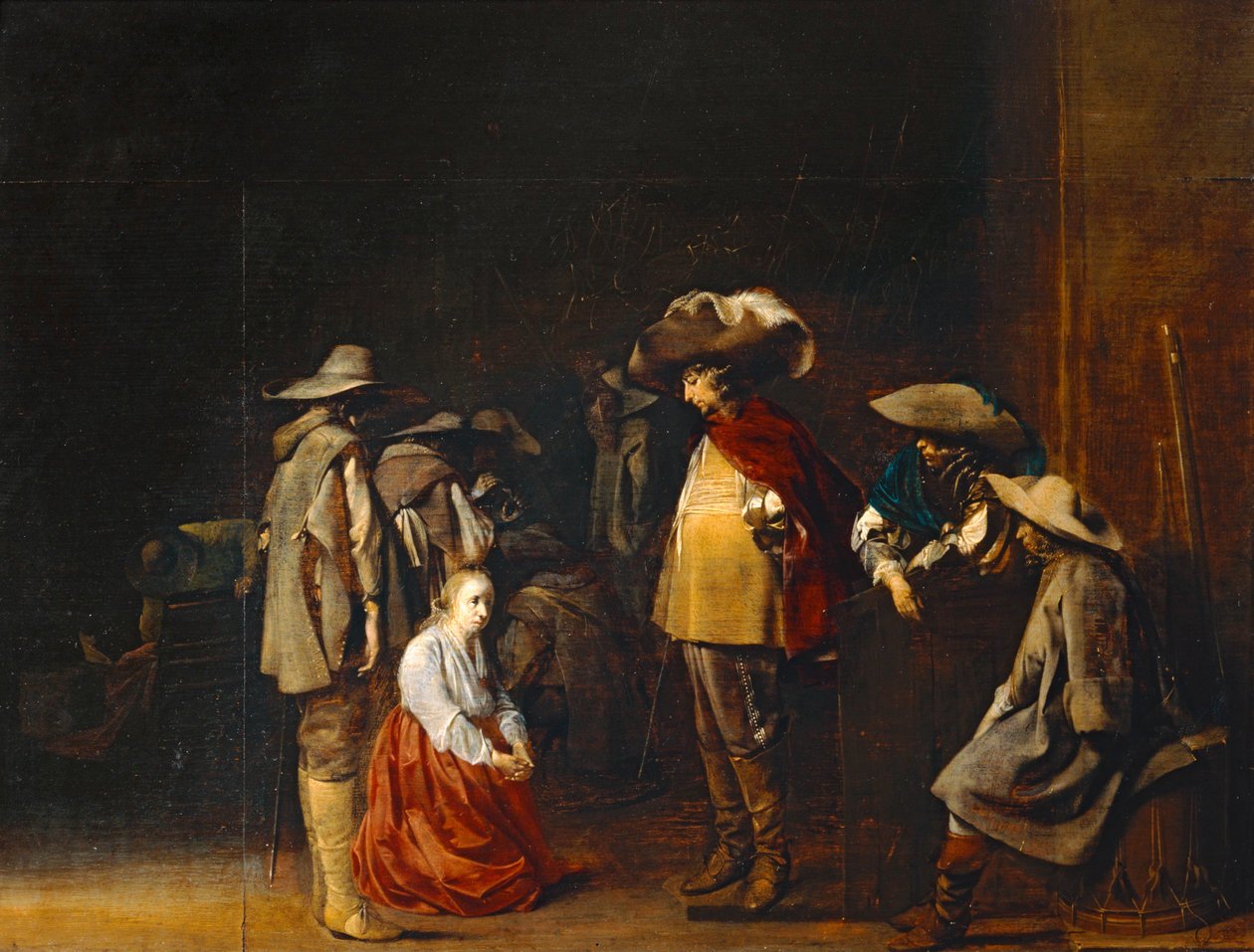 Corps de garde avec femme suppliant des soldats, dit aussi Les Maraudeurs - Vakter med kvinna som bönfaller soldaterna, även kallade marodörerna ... av Willem Cornelisz Duyster