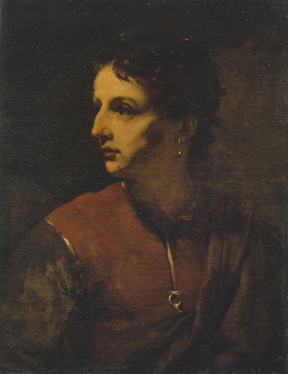 Porträtt av en ung man med ett örhänge, 1655. av Willem Drost