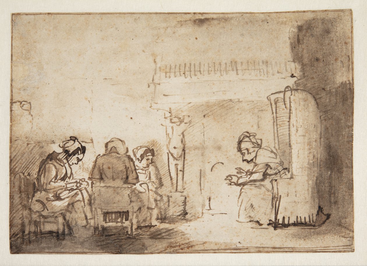 Kvinnorna vid den öppna spisen i Rembrandts hus av Willem Drost