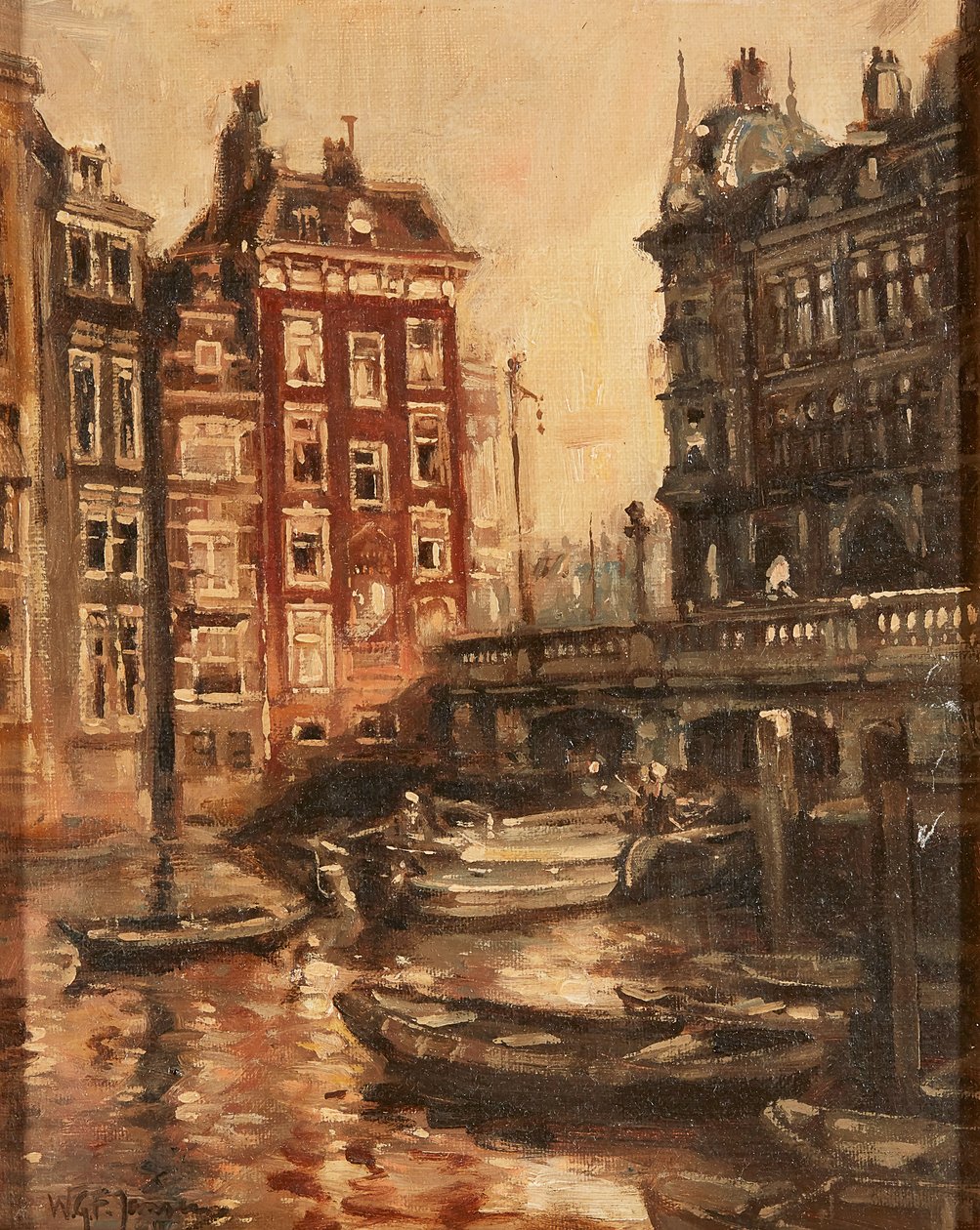 Bro över kanalen, Rotterdam (olja på duk) av Willem Georg Frederik Jansen