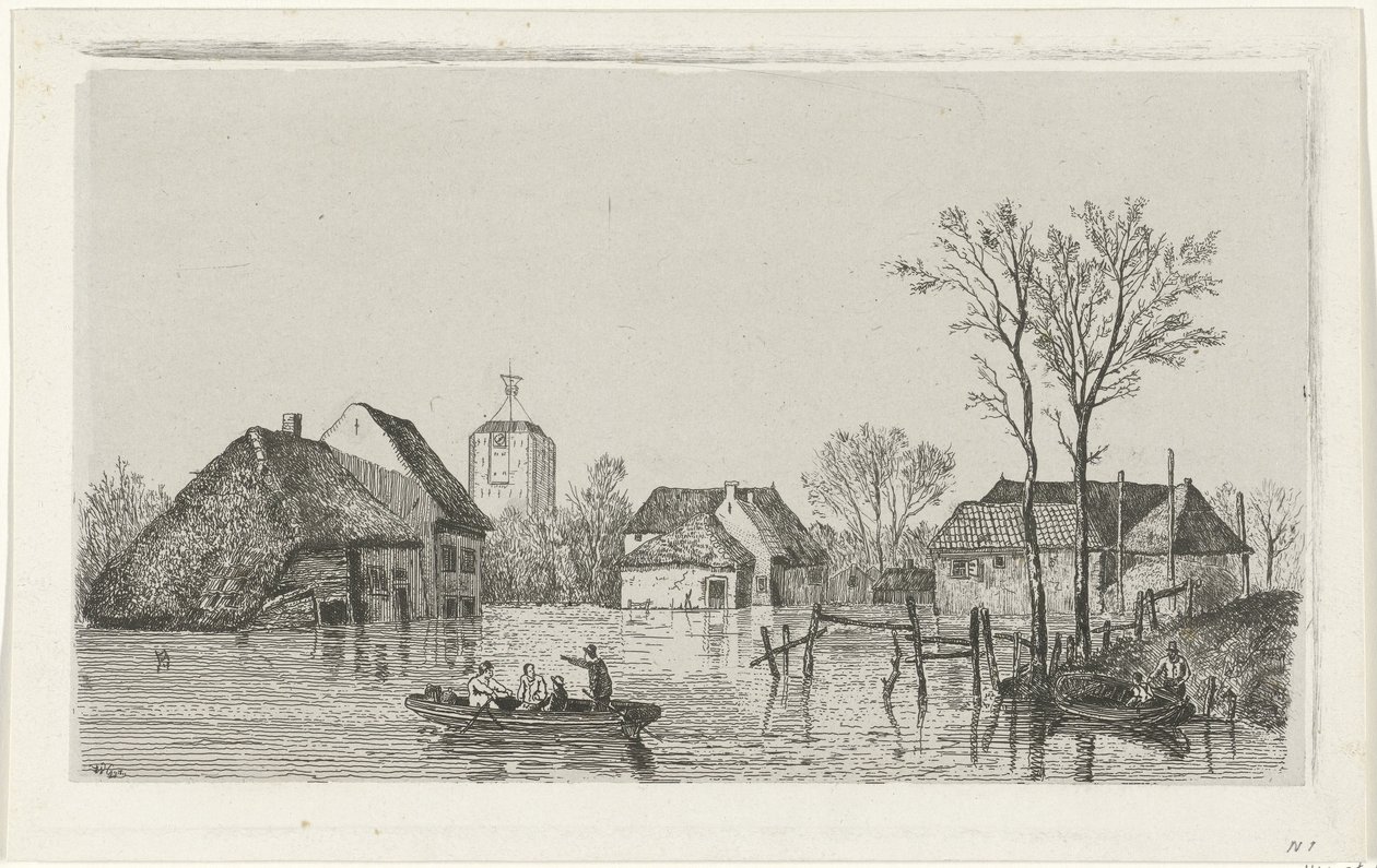 Översvämning vid Beesd, 1855 av Willem Gruyter jr.