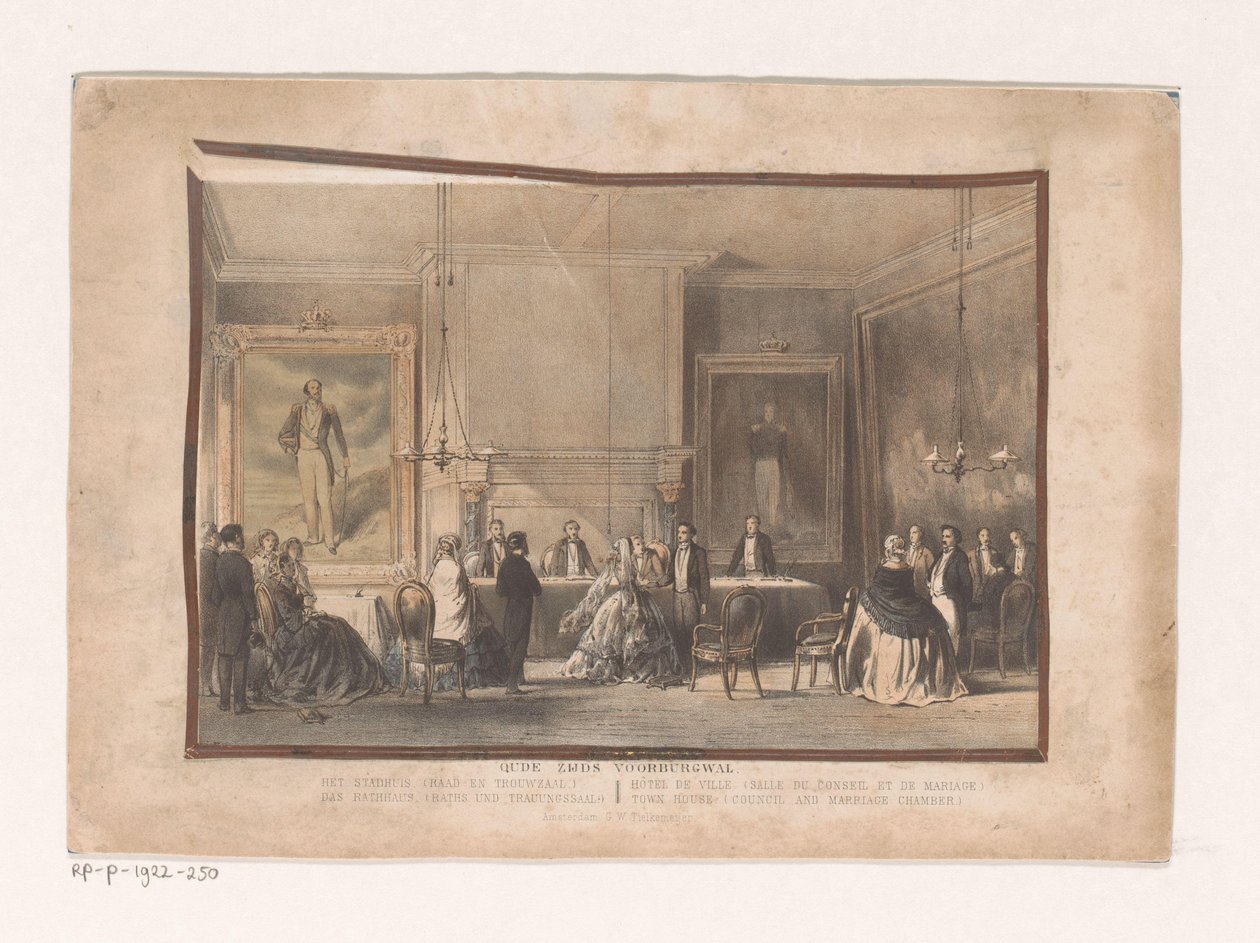 Råd och bröllopsrum i Amsterdam Gamla Zijds Voorburgwal. Rådhuset (fullmäktige och bröllopssalen) (titel på objektet) av Willem Hekking jr.