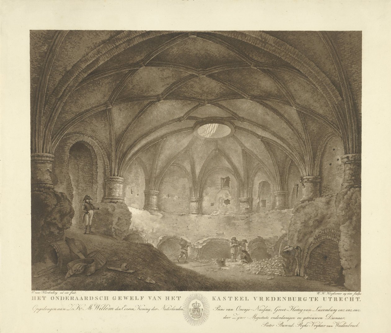 Vredenburgs slottsvalv Det underjordiska valvet på slottet Vredenburg i Utrecht (titel på objektet) av Willem Hendrik Hoogkamer
