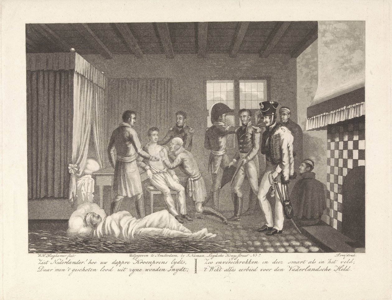 Prins av Orange efter sitt sår under medicinsk behandling på fältsjukhuset, 1815 av Willem Hendrik Hoogkamer