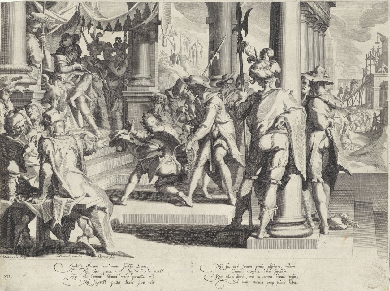Allegori om lagens okränkbarhet Thronus Justitiae (serietitel) av Willem Isaacsz. van Swanenburg