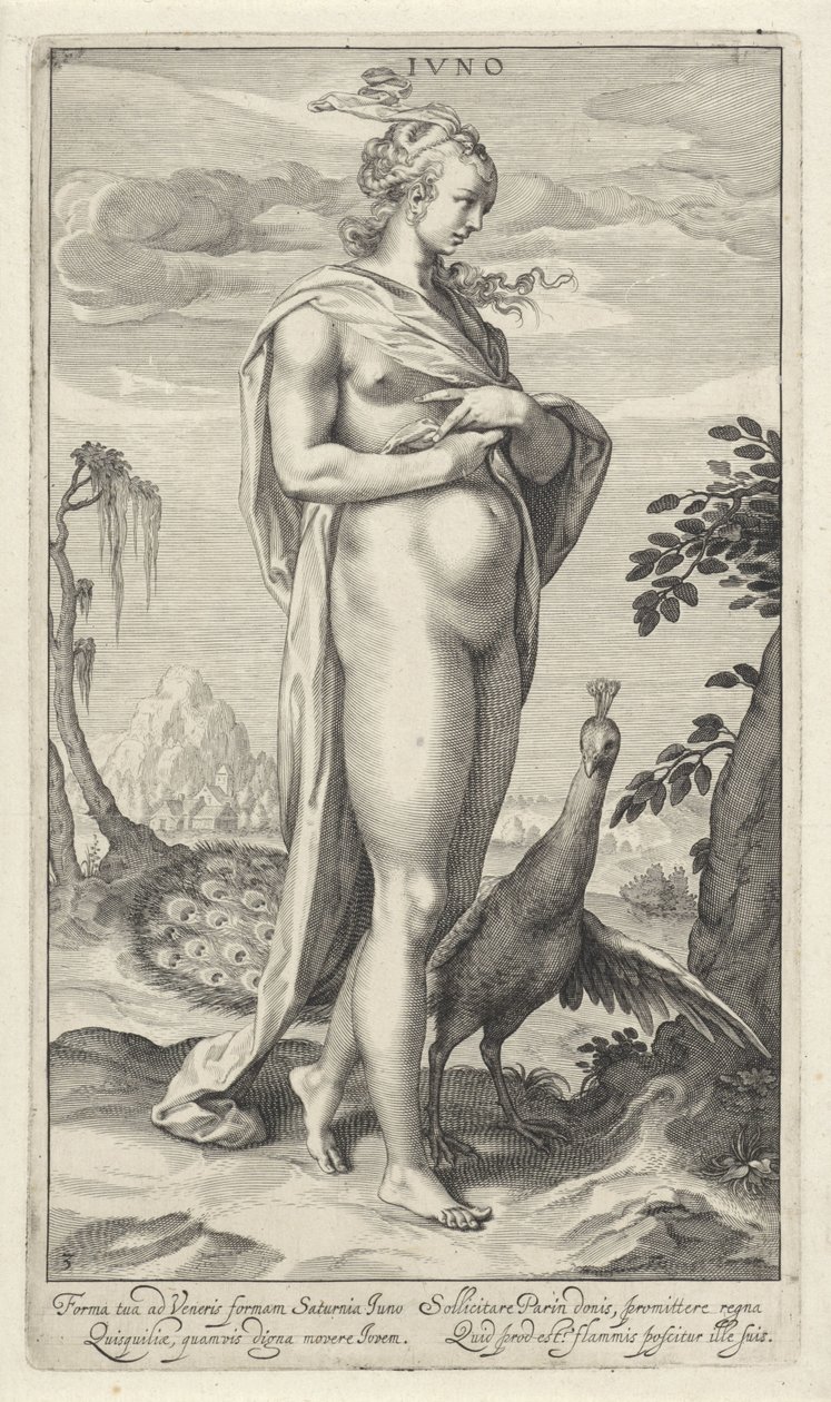 Juno med påfågel Juno (titel på objekt) Judgment of Paris (serietitel) av Willem Isaacsz. van Swanenburg