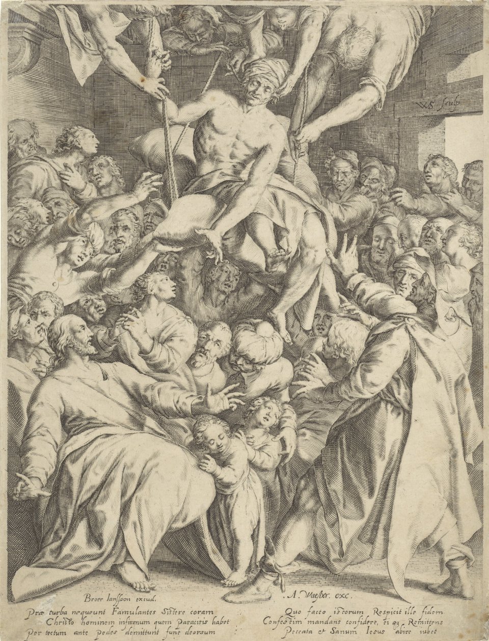Förlamad sänkt till Kristus genom taket av Willem Isaacsz. van Swanenburg