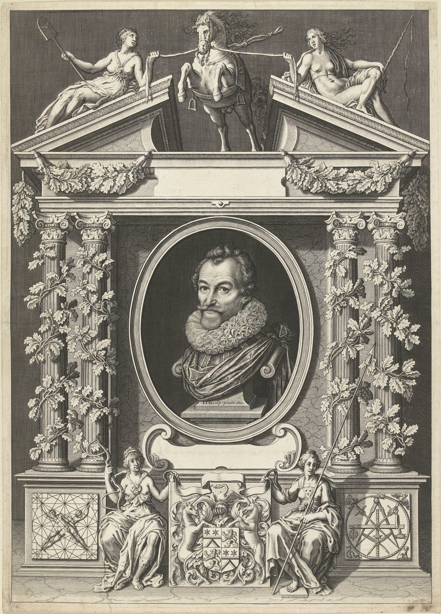 Porträtt av Gerard Thibault i en arkitektonisk ram av Willem Jacobsz Delff