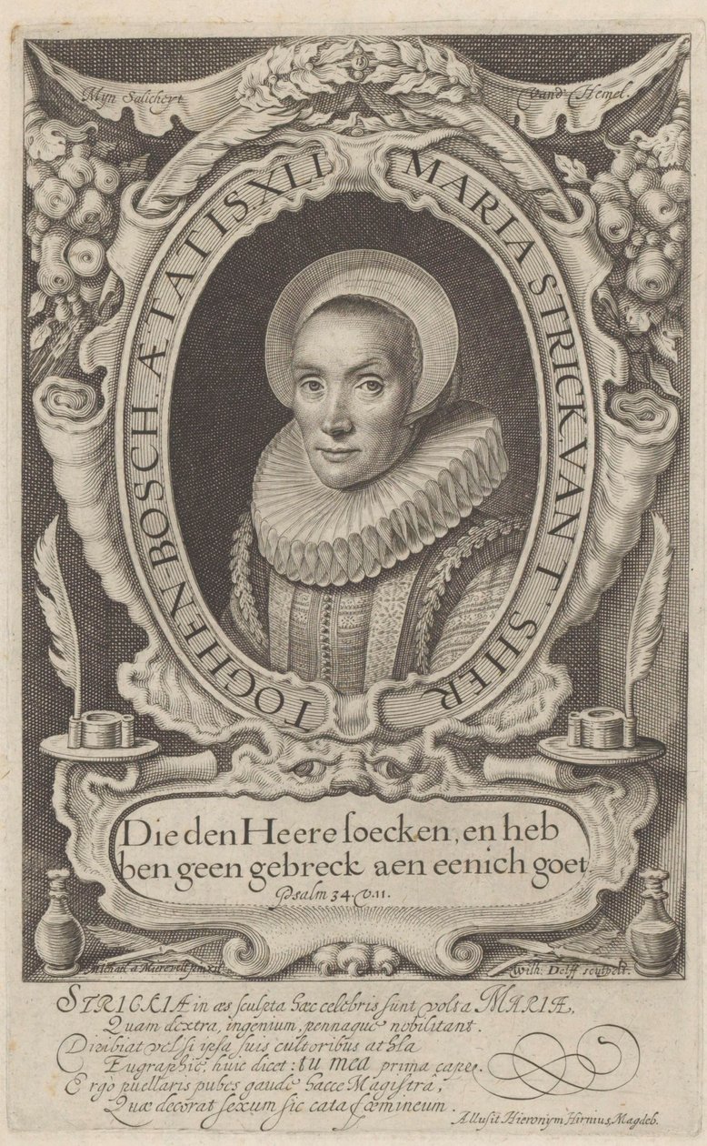 Porträtt av Maria Strick vid 41 års ålder Skatt av exempel och visning av olika skrifter (...) (serietitel) av Willem Jacobsz Delff