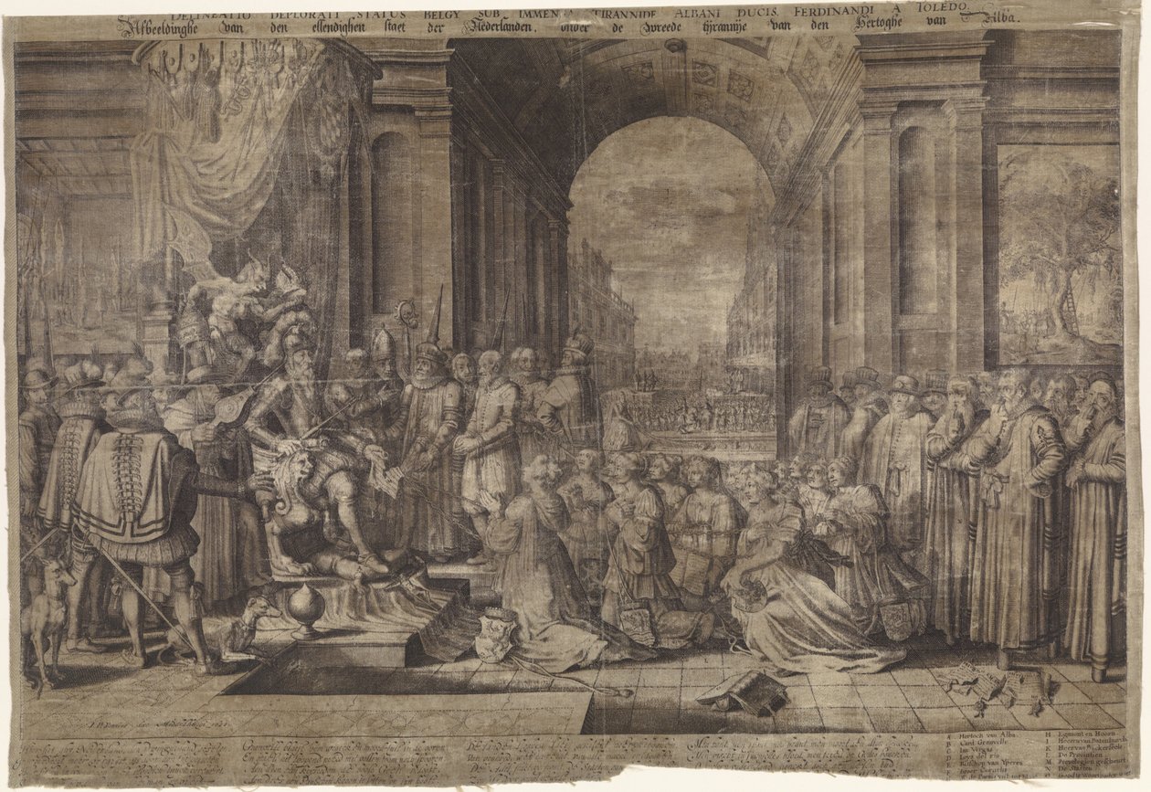 Tyranni av Alva Bild av den eländiga staten Nederländerna, under hertigen av Albas grymma tyranni (titel på objekt) Delineatio deplorati status belgien sub immensa tyrannide Albani ducis Fernandi a Toledo (titel på objekt) av Willem Jacobsz Delff