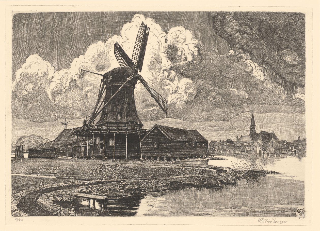 Windmill de Bonte Hen av Willem Jansen (graveur) (signed by artist)