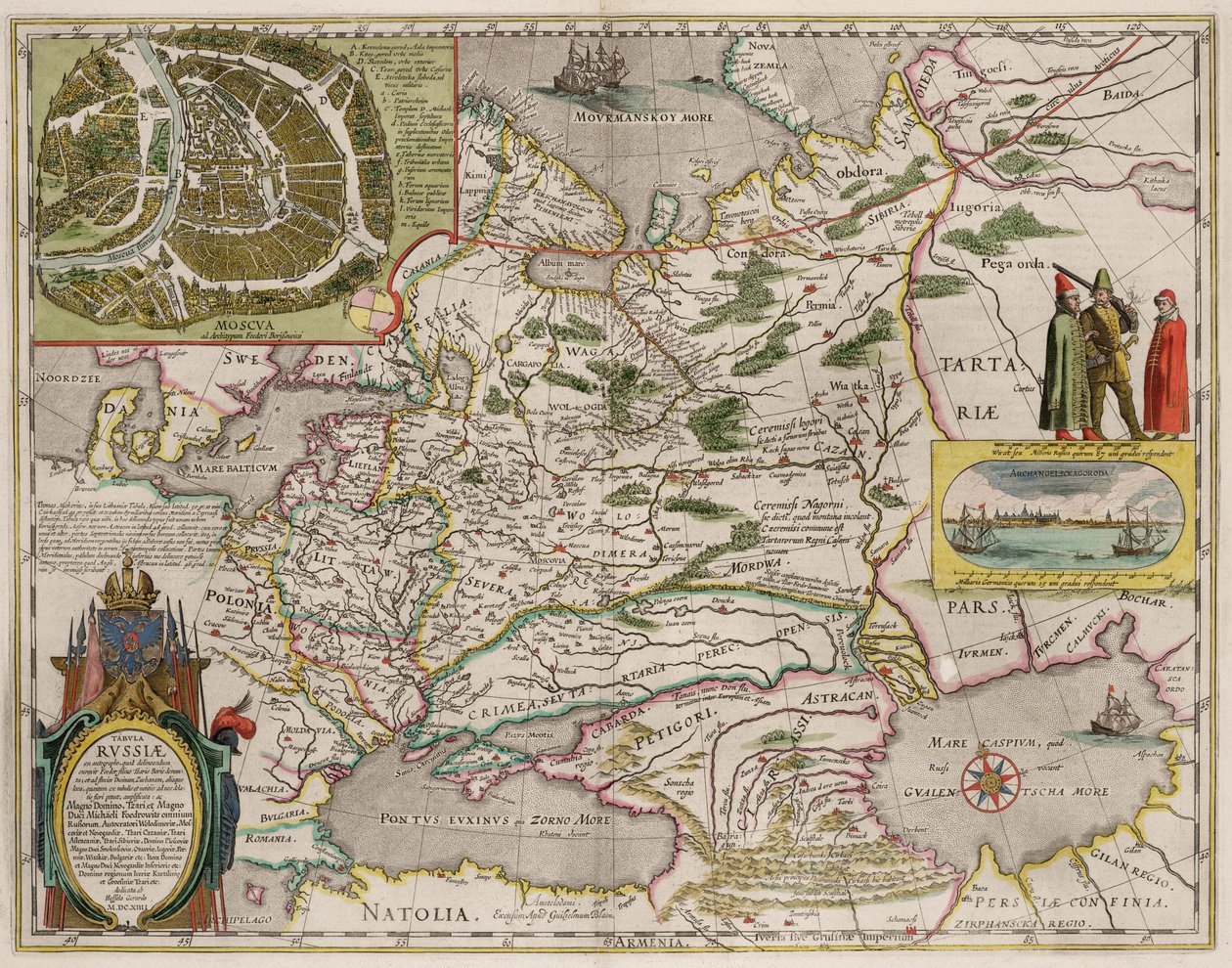 Karta över Ryssland och Moskva Från: Karta över världen..., 1645 av Willem Janszoon Blaeu