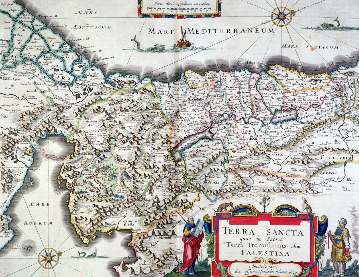 Karta över det heliga landet, publicerad i Amsterdam, 1629 (färggravyr) av Willem Janszoon Blaeu