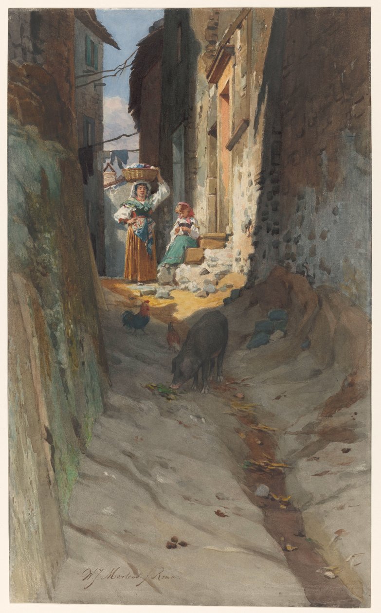 Utsikt över en liten gata i Rocca di Papa av Willem Johann Martens