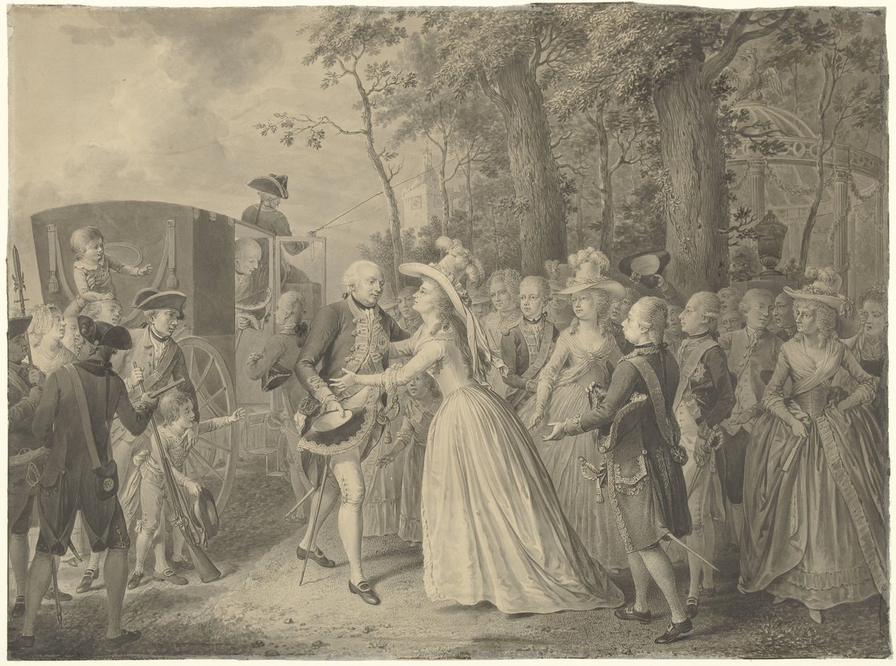 Prinsessan Wilhelminas möte med sin bror, kung Fredrik III av Preussen i Cleves, 1788 av Willem Joseph Laquy