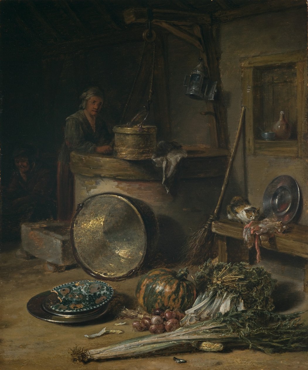 Bondeinteriör med kvinna vid en brunn, ca 1642-43 (olja på pannå) av Willem Kalf