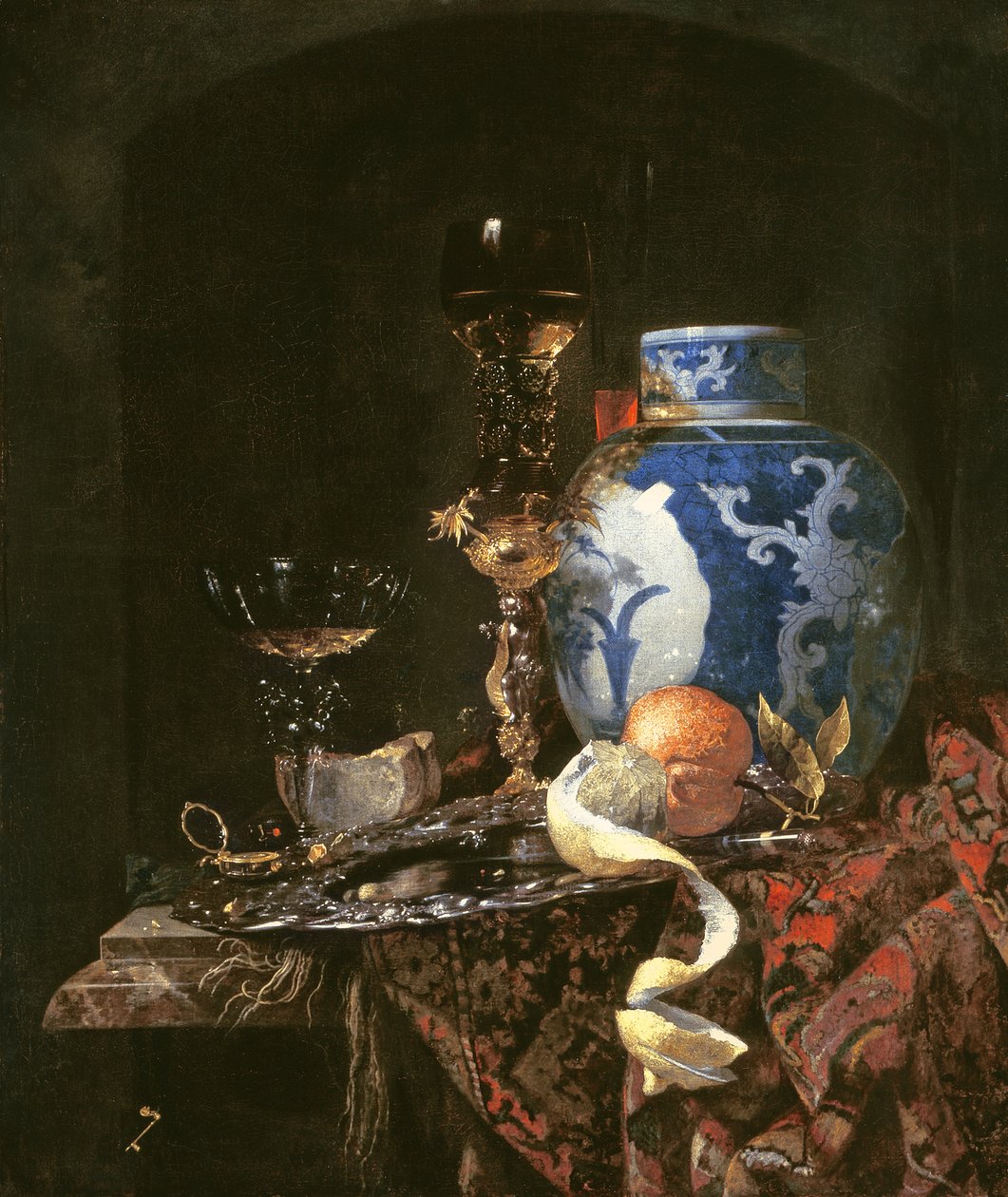 Stilleben med en kinesisk porslinsburk (olja på duk) av Willem Kalf