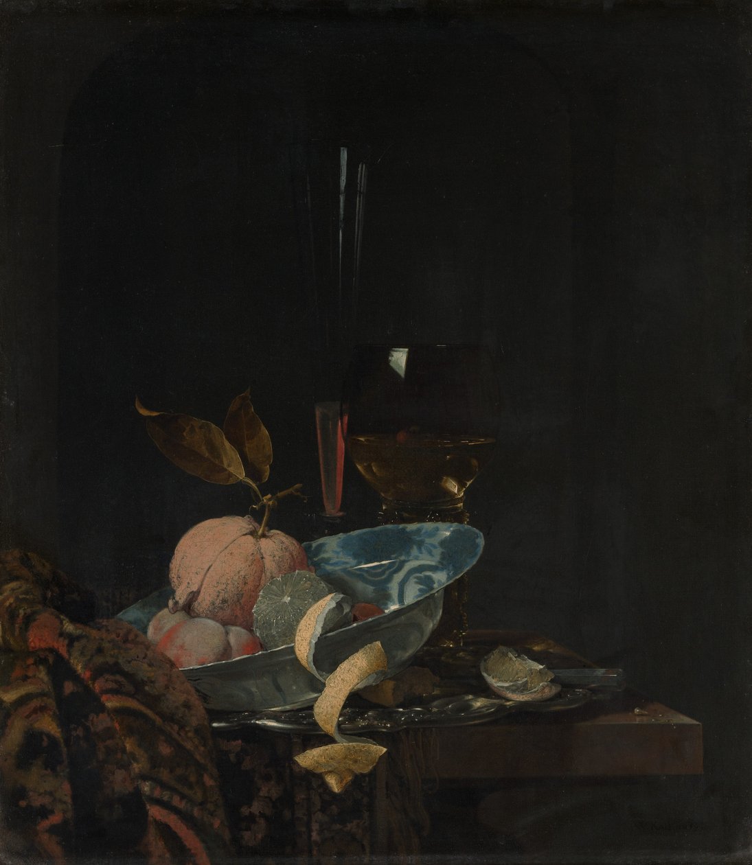 Stilleben med frukt, glas och en Wanli-skål, 1659. av Willem Kalf