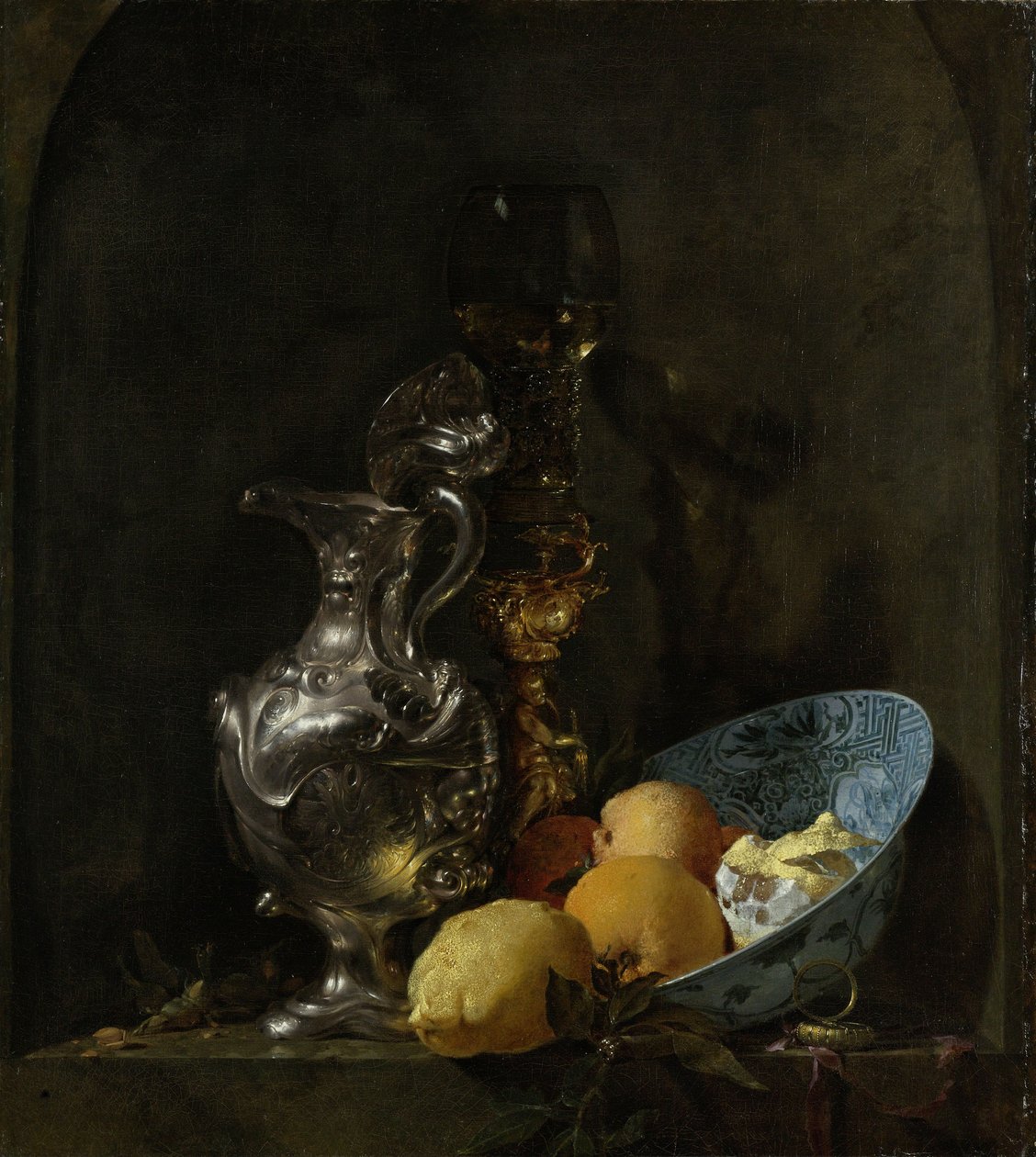 Stilleben med silver ewer av Willem Kalf