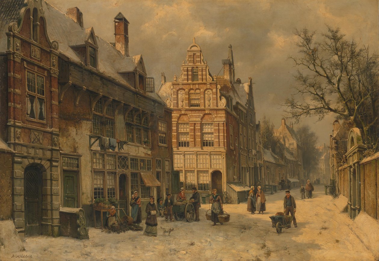 Stadsvy på vintern av Willem Koekkoek