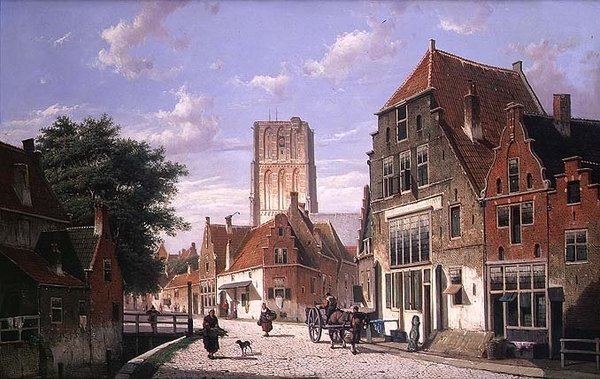 Gatubild i Amsterdam av Willem Koekkoek