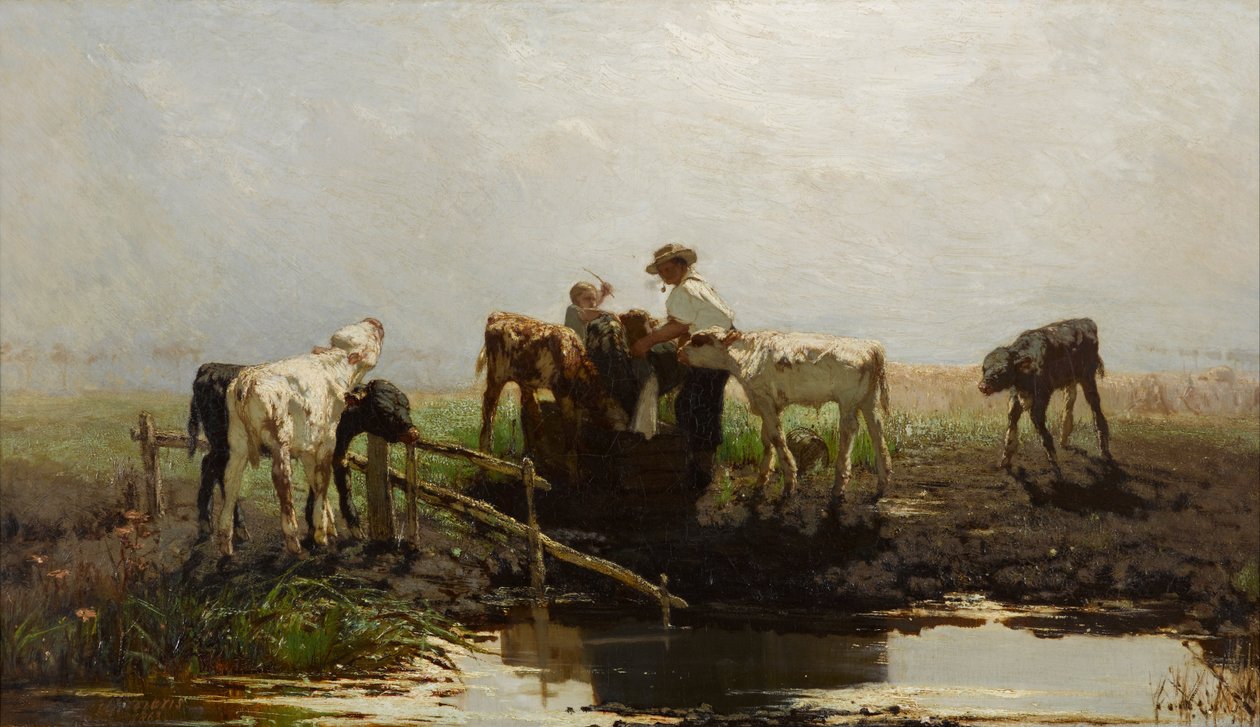 Kalvar vid ett tråg av Willem Maris