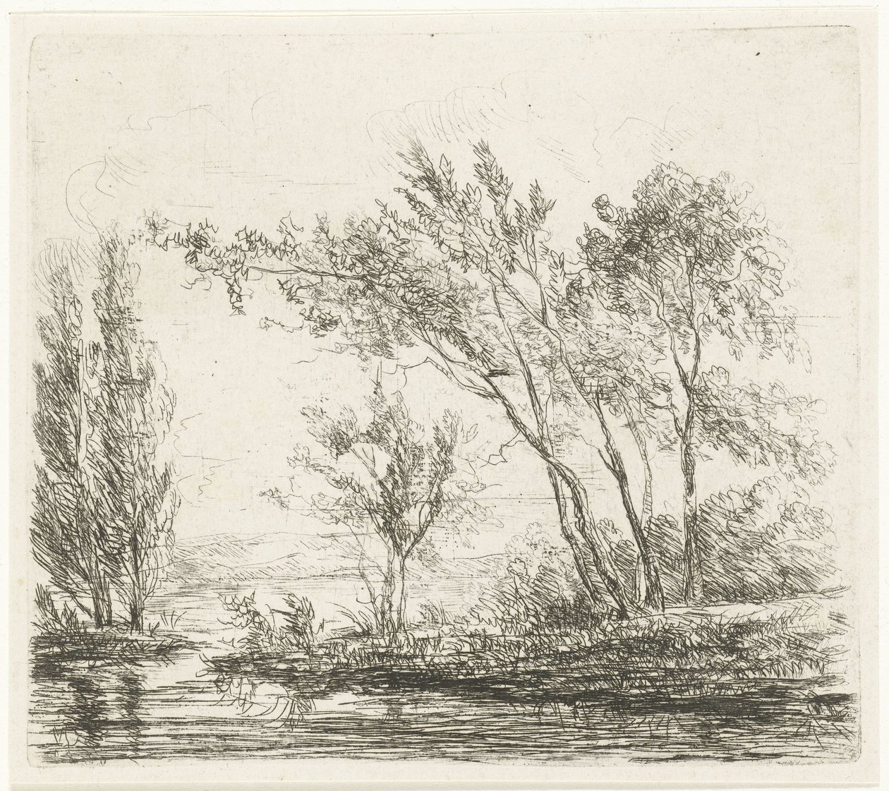Landskap med träd vid vattnet av Willem Matthias Jan van Dielen