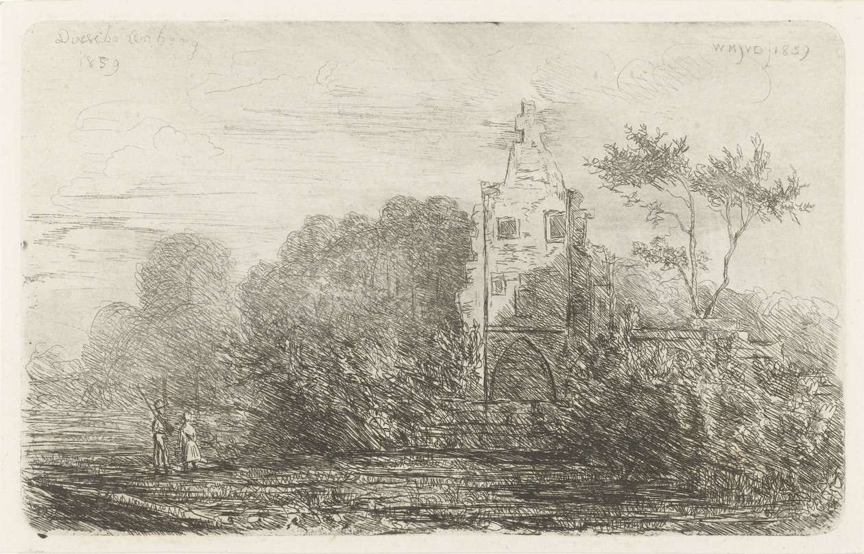 Landskap med ruiner och två figurer av Willem Matthias Jan van Dielen