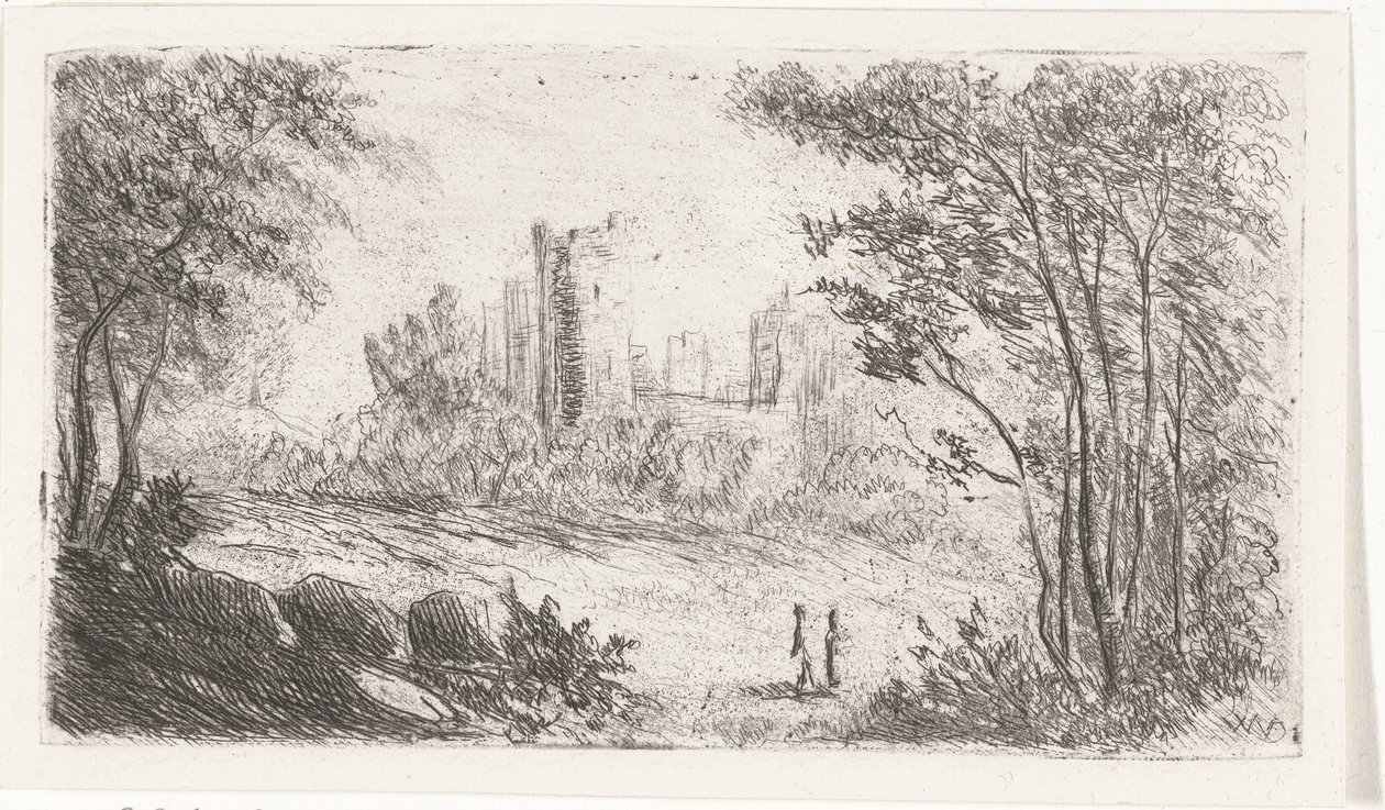 Landskap med slottsruin och två figurer av Willem Matthias Jan van Dielen