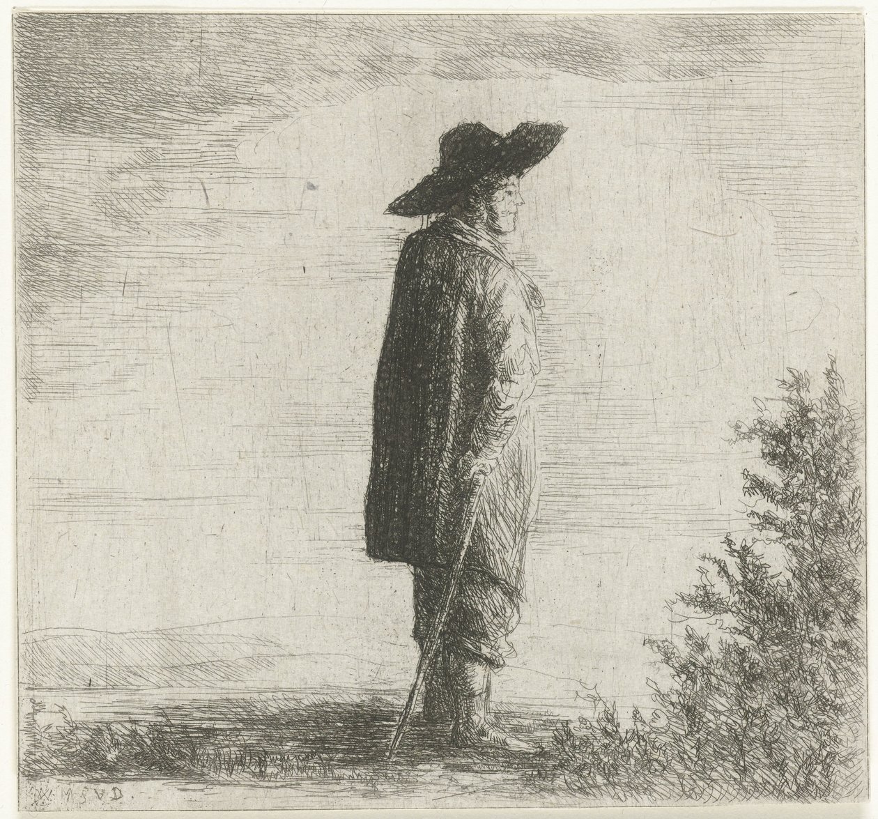 Man med hatt och pinne i landskapet av Willem Matthias Jan van Dielen