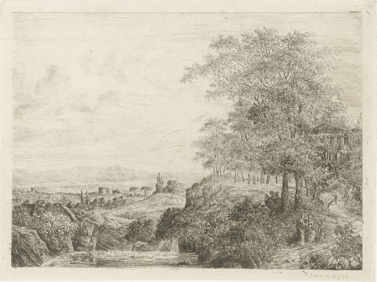 Södra landskap med tempel och figurer av Willem Matthias Jan van Dielen