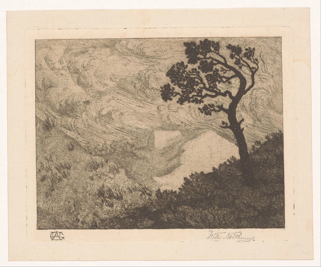 Träd i ett kuperat landskap av Willem Nolthenius (signed by artist)